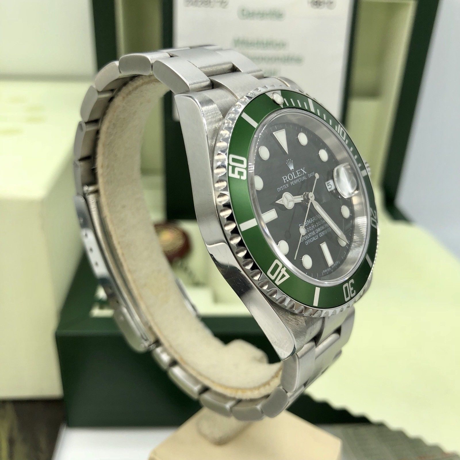 Rolex 16610LV Submariner Anniversary Green Kermit Full Set Papers 2007 Z Serial