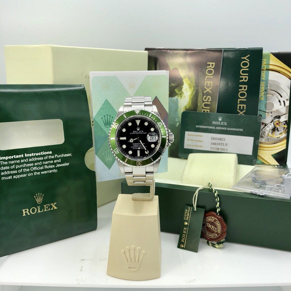 Rolex 16610LV Submariner Anniversary Green Kermit Lime Full Set Papers D Serial