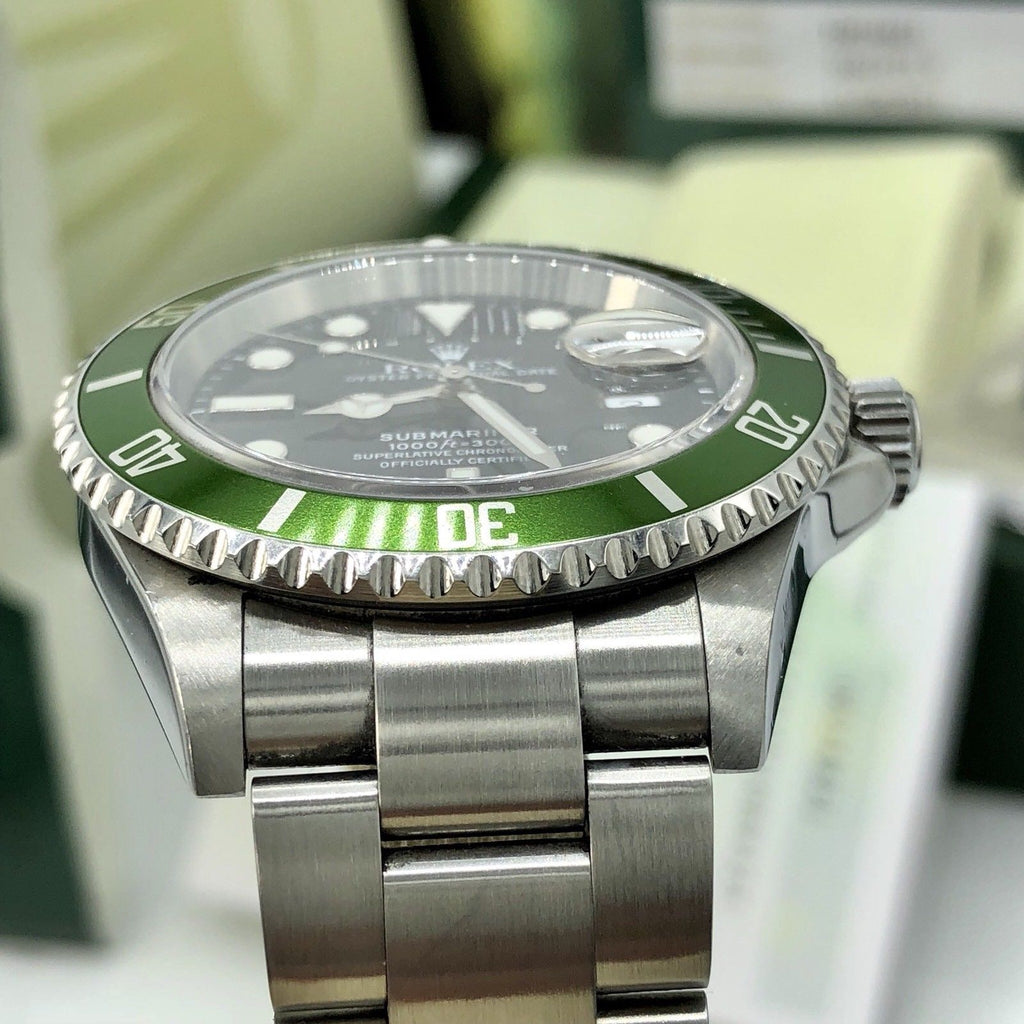 Rolex 16610LV Submariner Anniversary Green Kermit Lime Full Set Papers D Serial