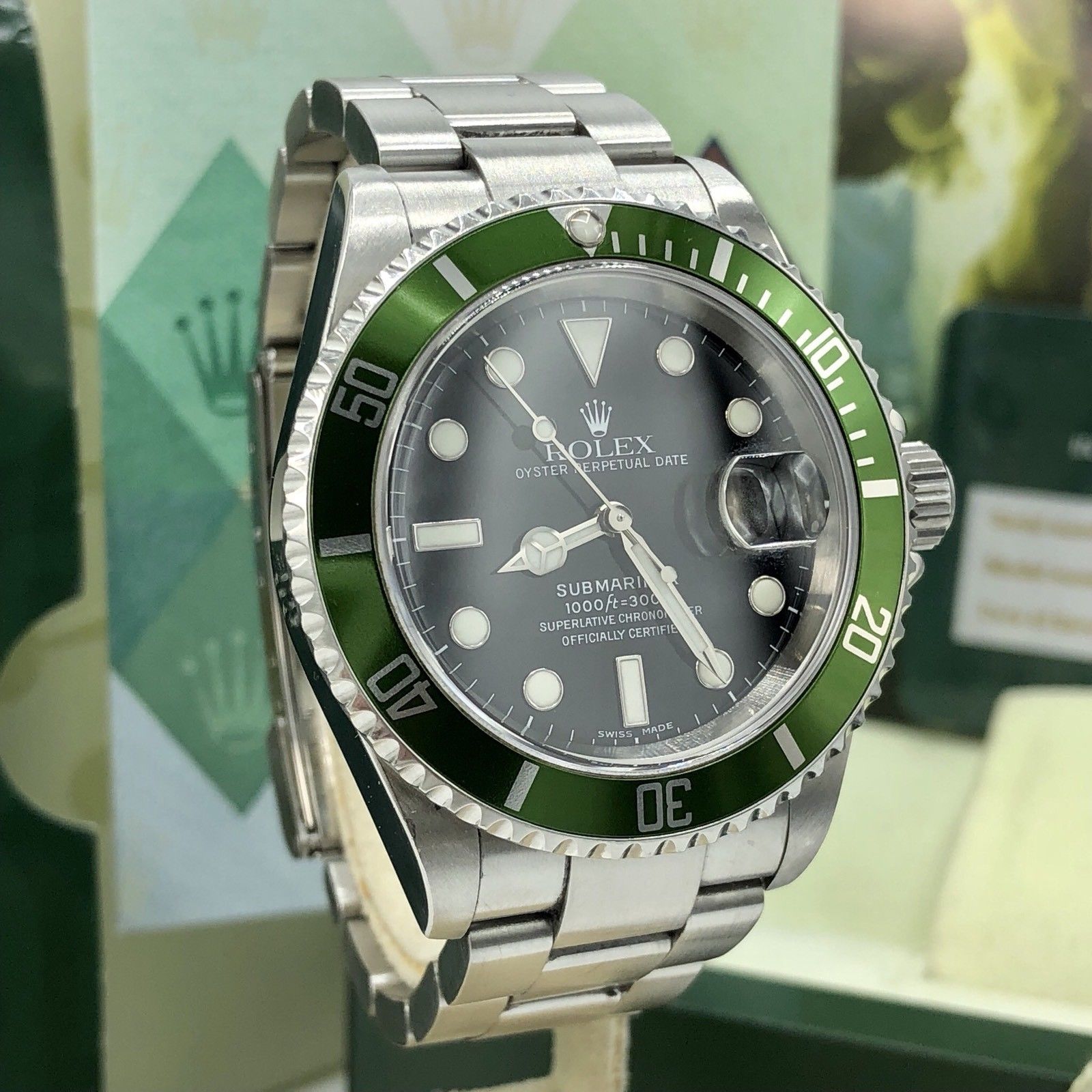 Rolex 16610LV Submariner Anniversary Green Kermit Lime Full Set Papers D Serial