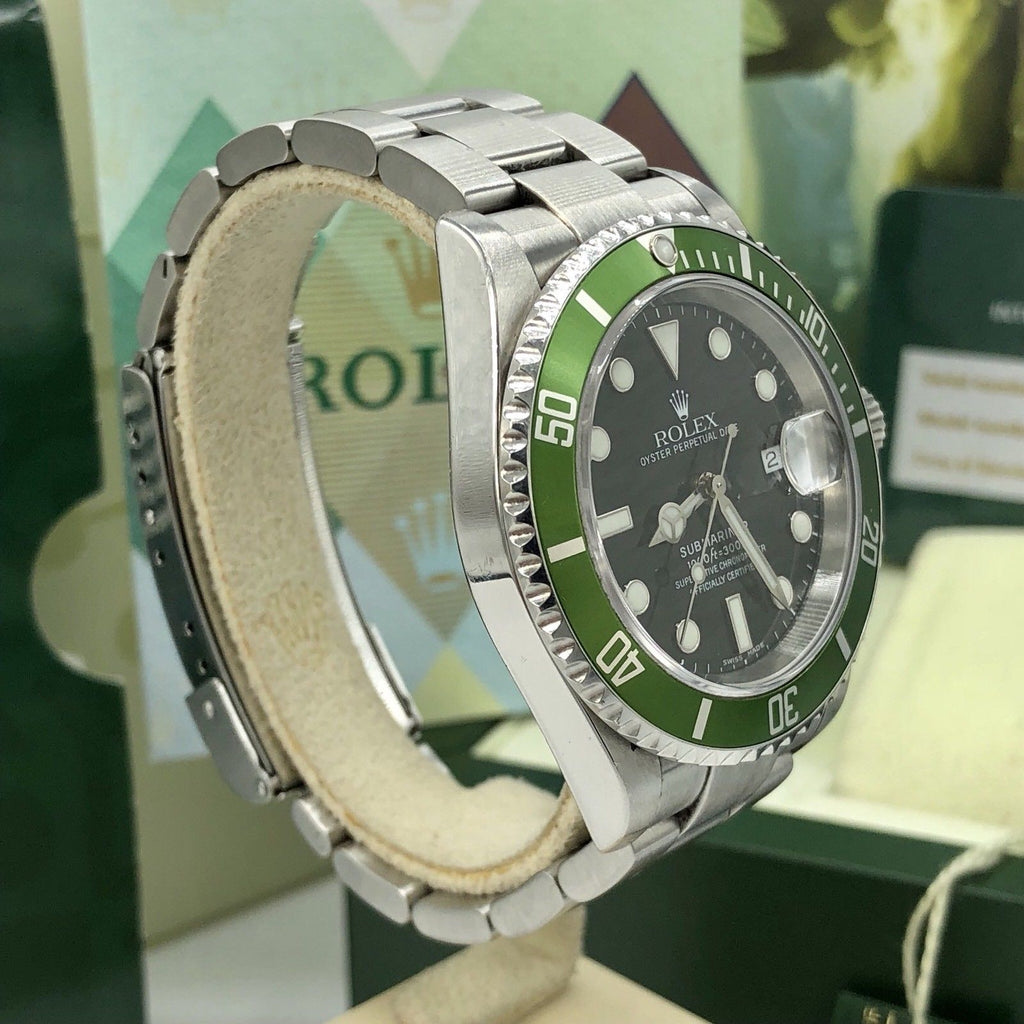 Rolex 16610LV Submariner Anniversary Green Kermit Lime Full Set Papers D Serial