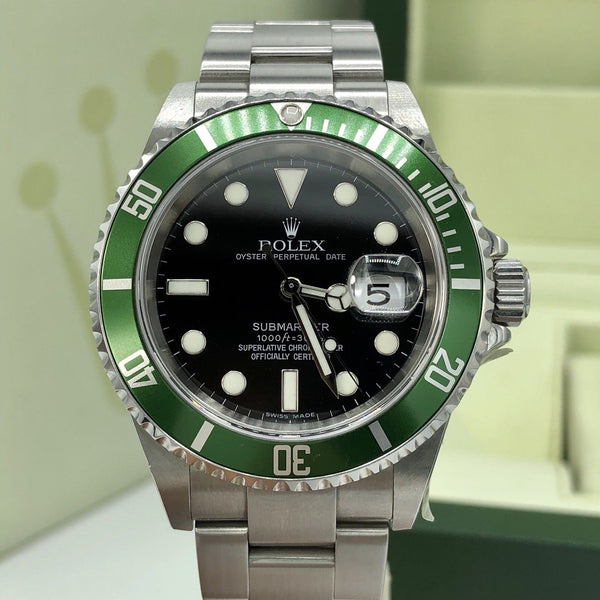 Rolex 16610LV Submariner Anniversary Green Kermit Unpolished 2007 Z Serial