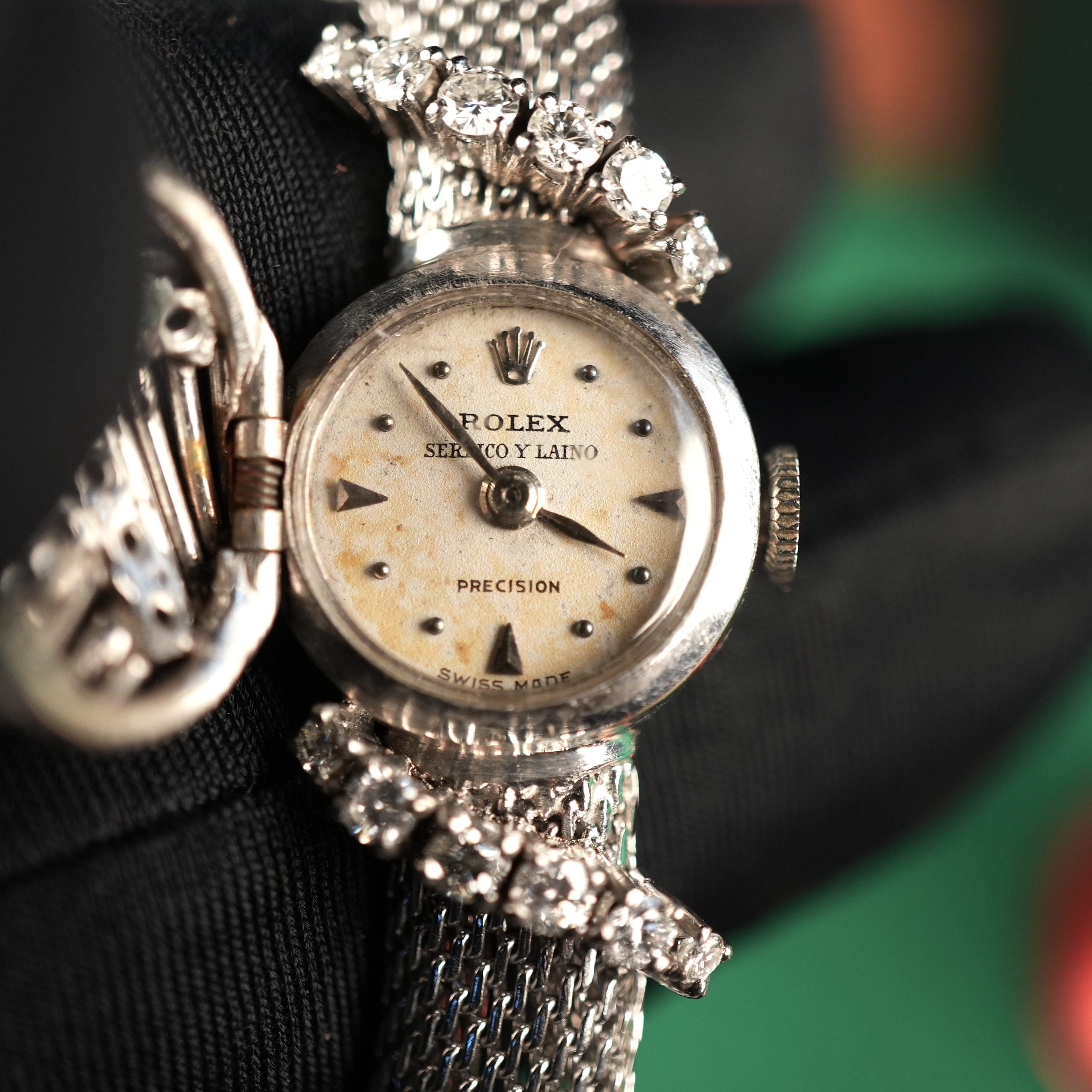 Rolex 8106 White Gold Vintage Cover Watch with Diamonds and Sapphires – Serpico y Laino