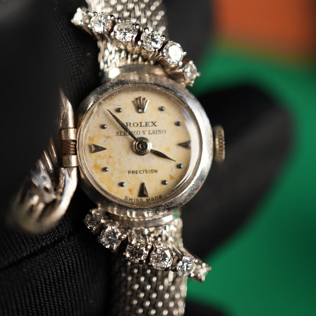 Rolex 8106 White Gold Vintage Cover Watch with Diamonds and Sapphires – Serpico y Laino