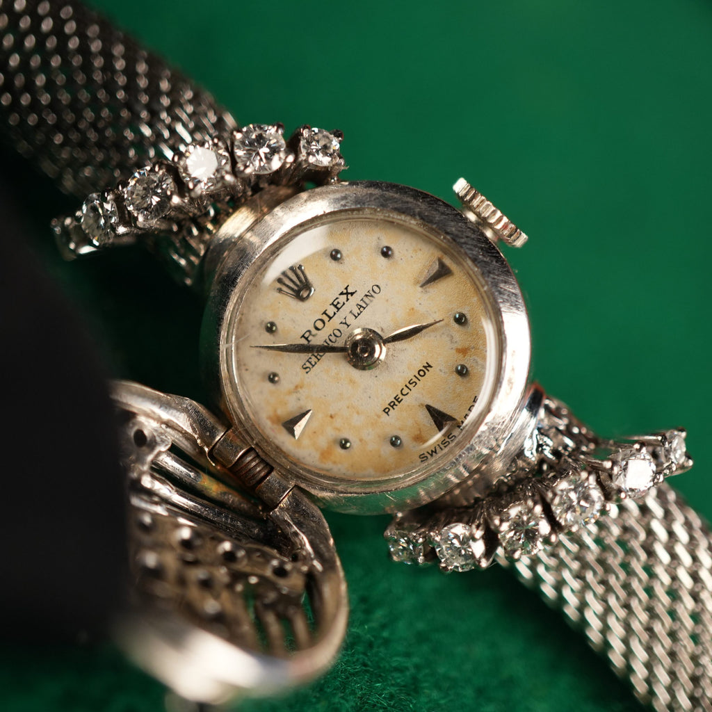 Rolex 8106 White Gold Vintage Cover Watch with Diamonds and Sapphires – Serpico y Laino