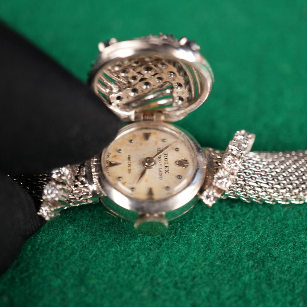 Rolex 8106 White Gold Vintage Cover Watch with Diamonds and Sapphires – Serpico y Laino