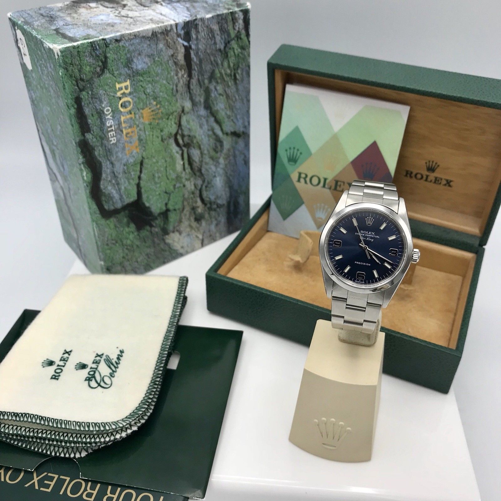 Rolex Air-King 14000 Stainless Steel 34mm Blue Arabic Dial Automatic Box &Papers
