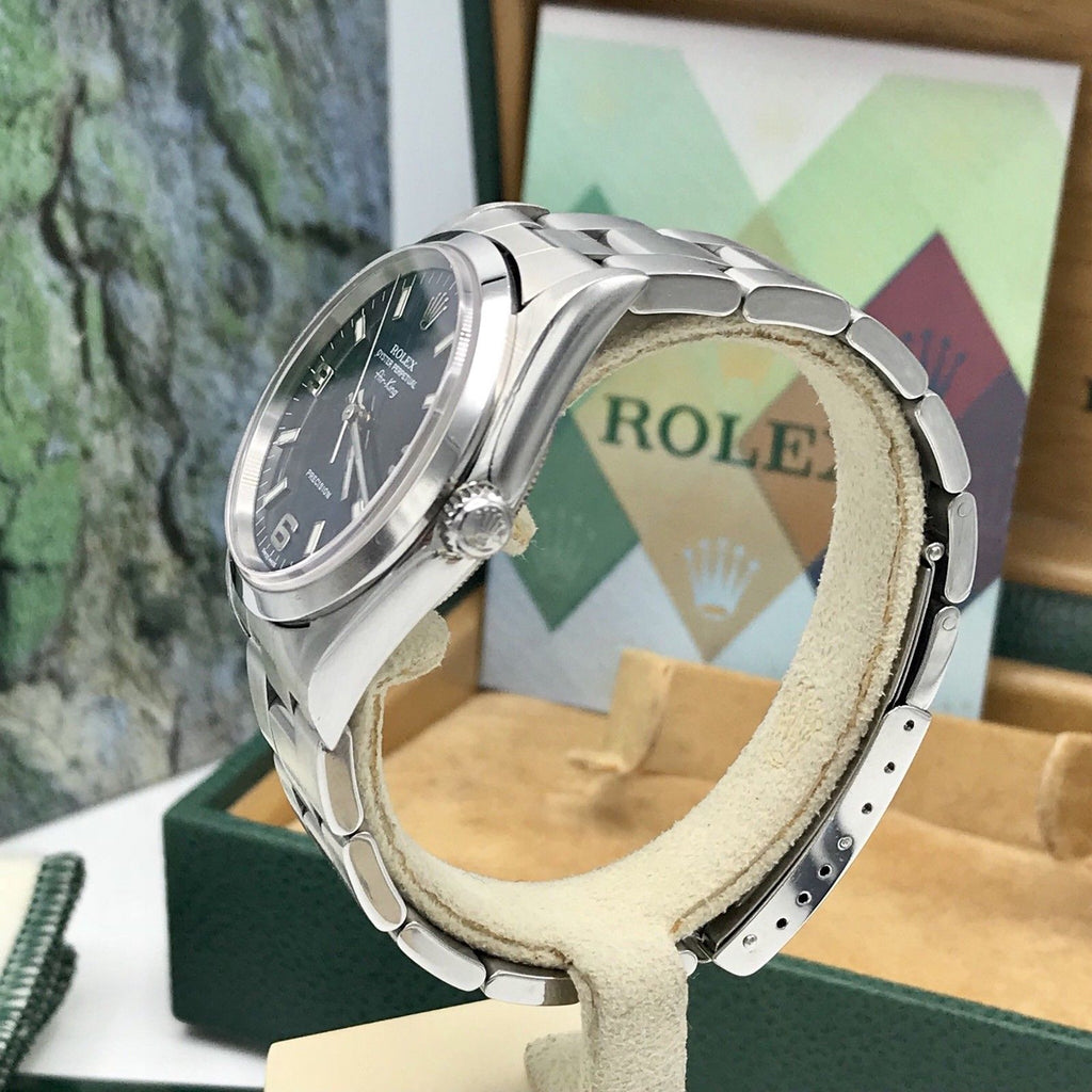 Rolex Air-King 14000 Stainless Steel 34mm Blue Arabic Dial Automatic Box &Papers