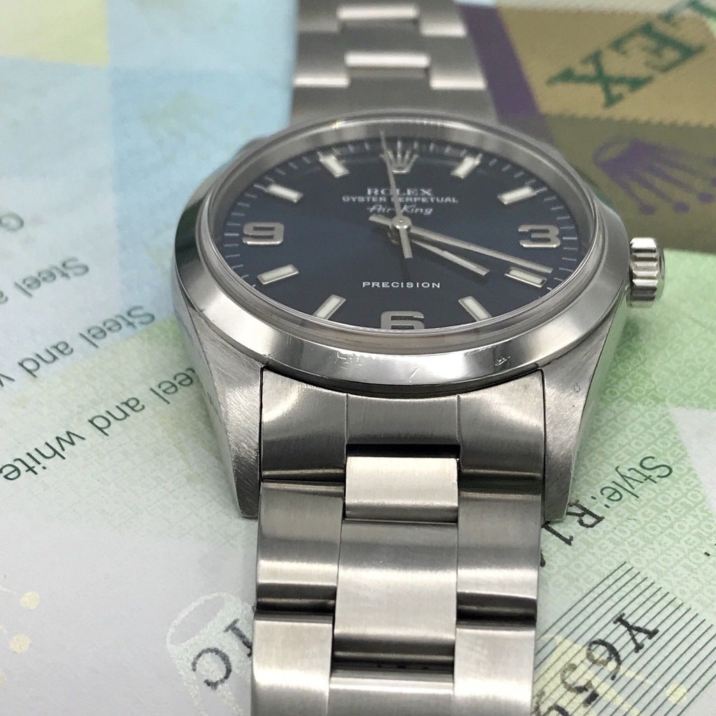 Rolex Air-King 14000 Stainless Steel 34mm Blue Arabic Dial Automatic Box &Papers