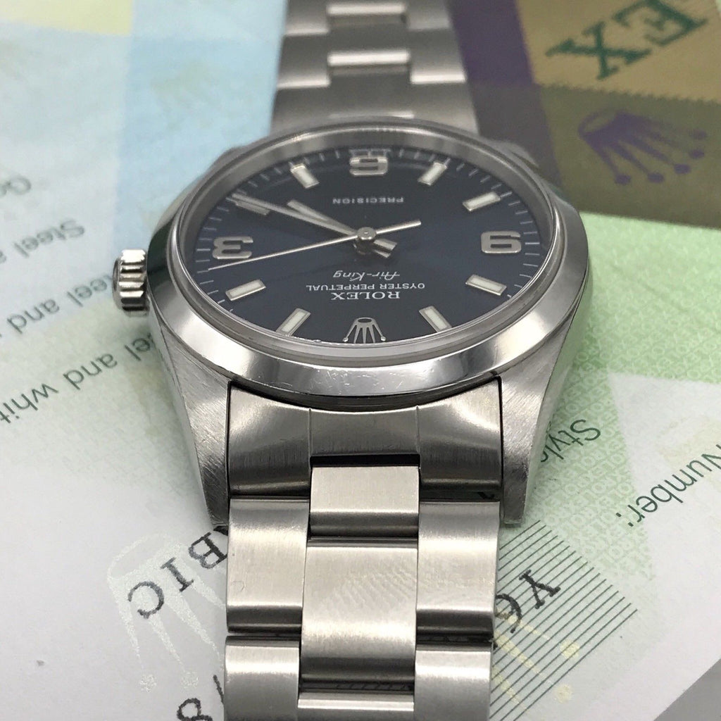 Rolex Air-King 14000 Stainless Steel 34mm Blue Arabic Dial Automatic Box &Papers