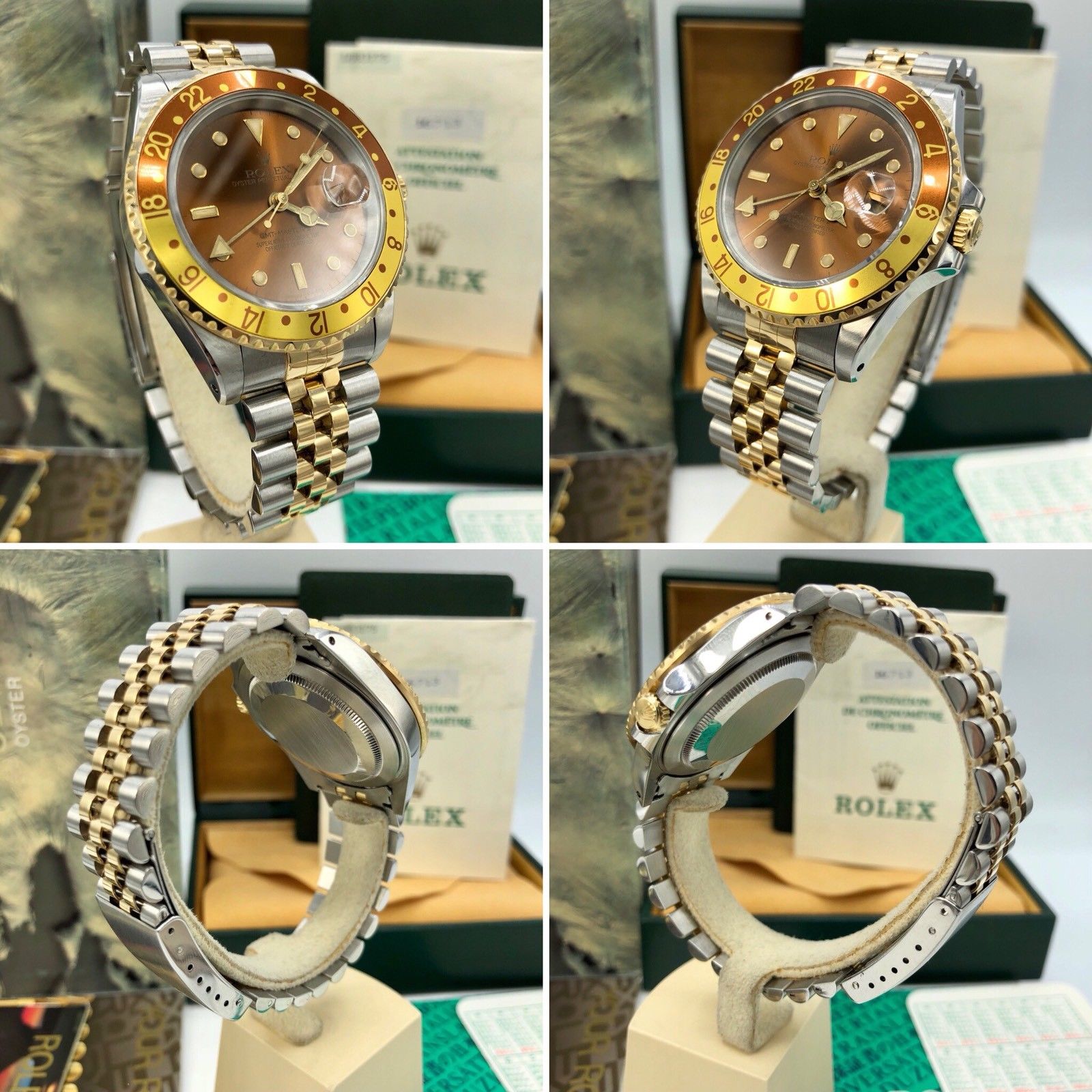 Rolex GMT Master II 16713 Root Beer Full Set 1989/90 Heavy Patina Box Papers