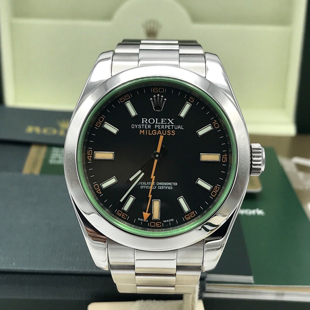 Rolex Oyster Perpetual Milgauss 116400V Green Box and papers Full Set Mint
