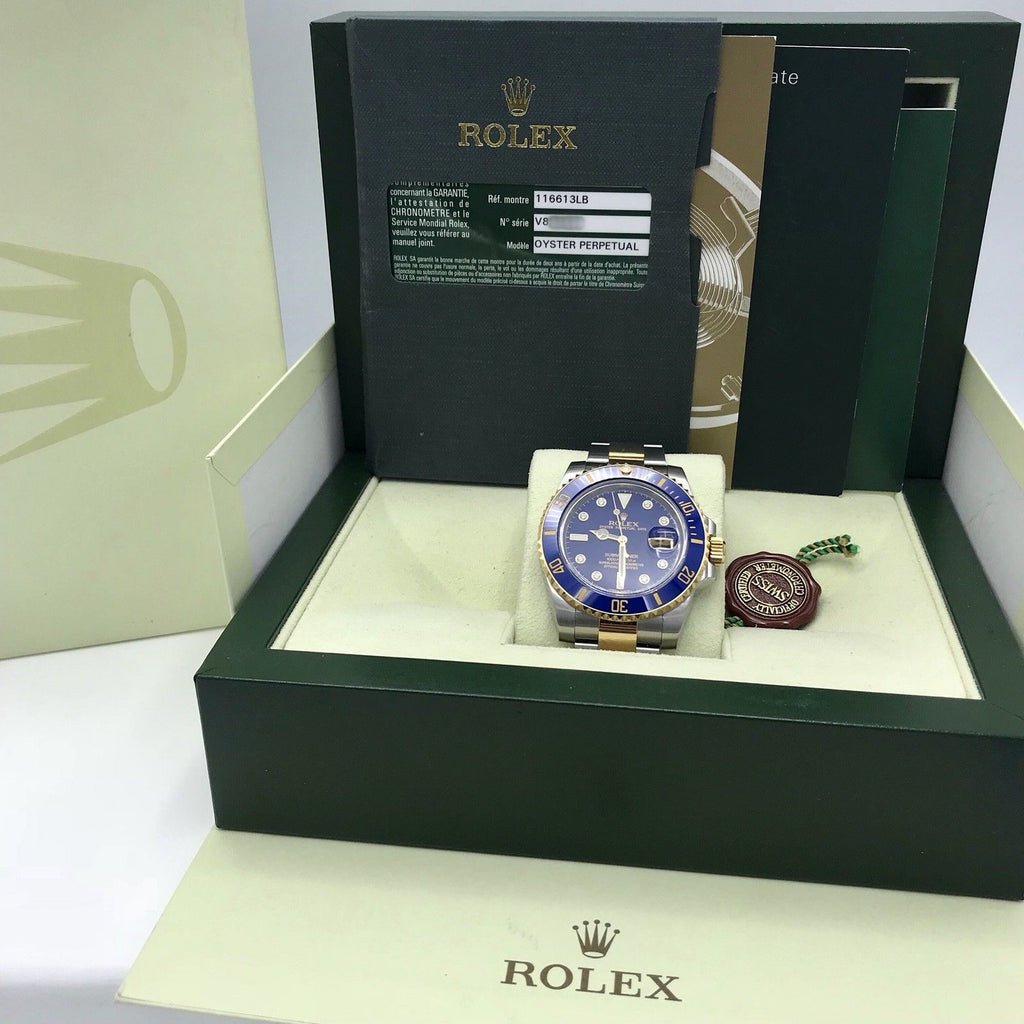Rolex Submariner 116613 18k gold & Steel Blue Diamonds Dial Box and paper Full Set