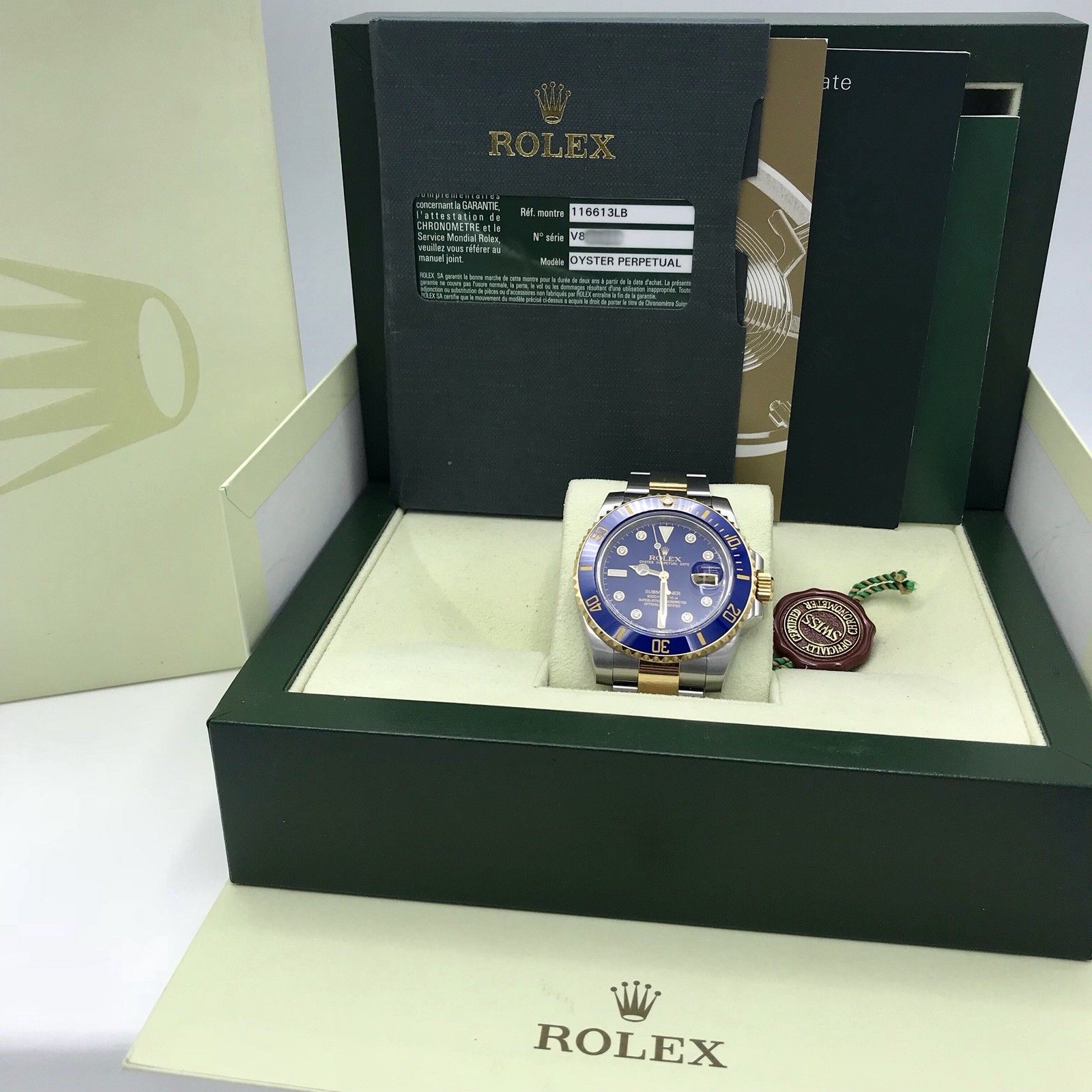 Rolex Submariner 116613 18k gold & Steel Blue Diamonds Dial Box and paper Full Set