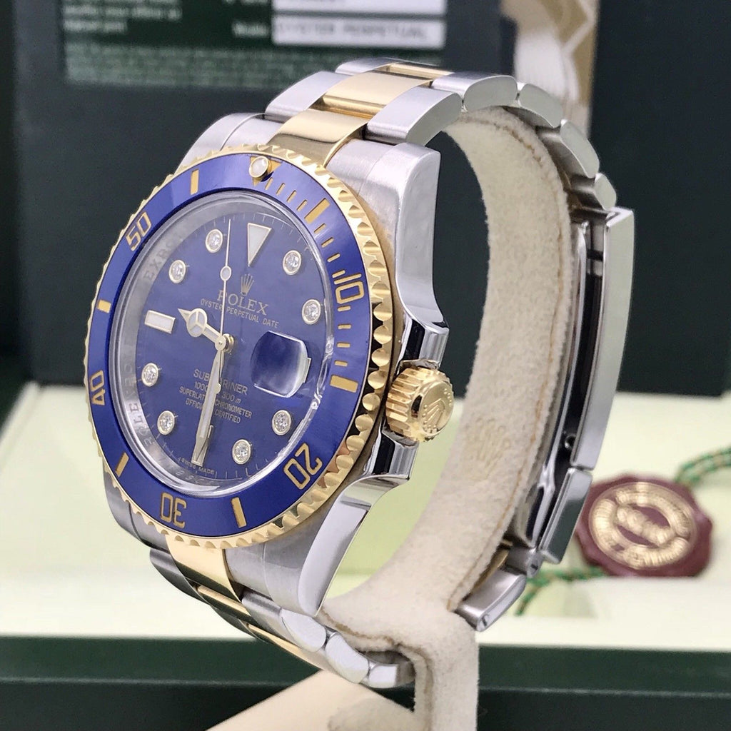 Rolex Submariner 116613 18k gold & Steel Blue Diamonds Dial Box and paper Full Set