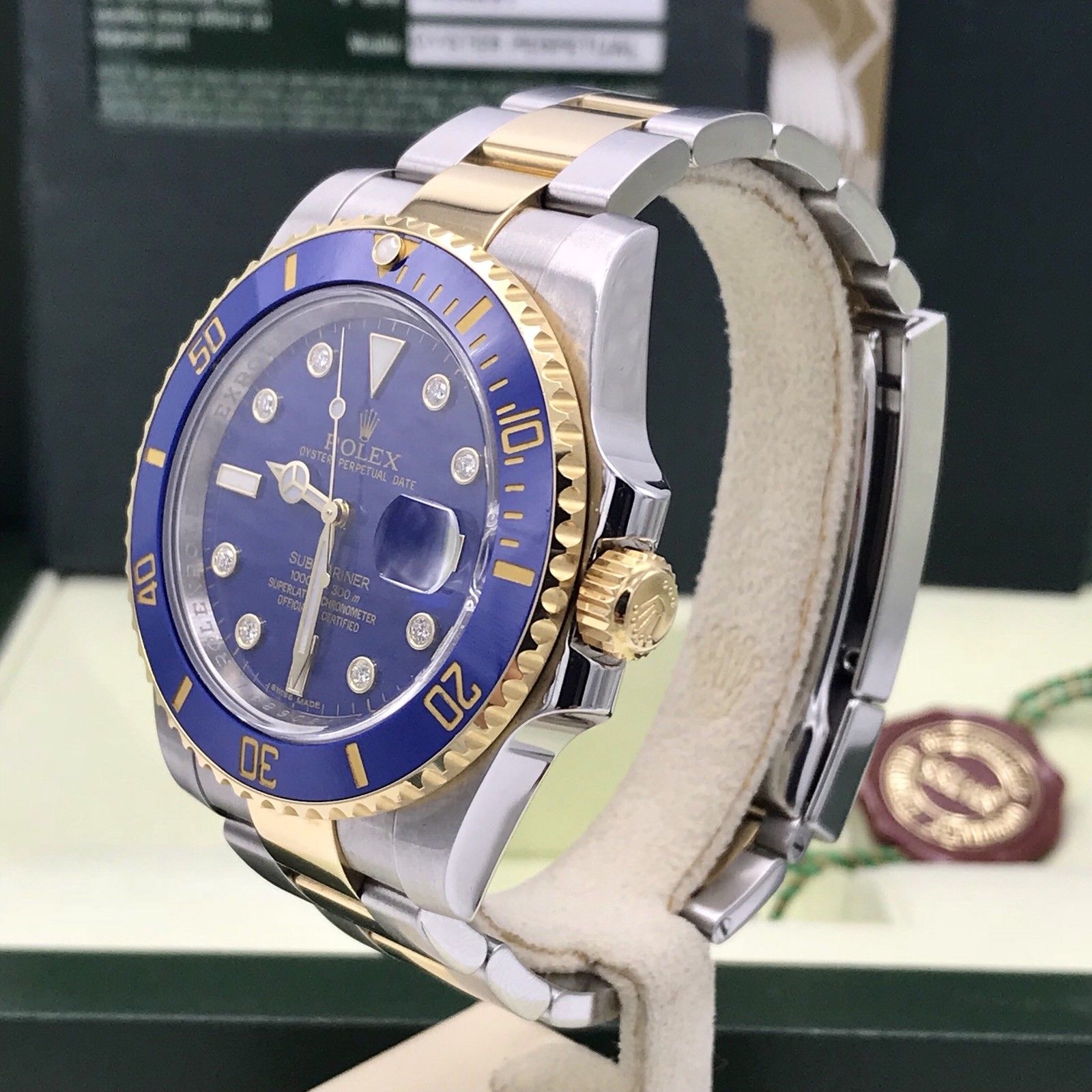 Rolex Submariner 116613 18k gold & Steel Blue Diamonds Dial Box and paper Full Set