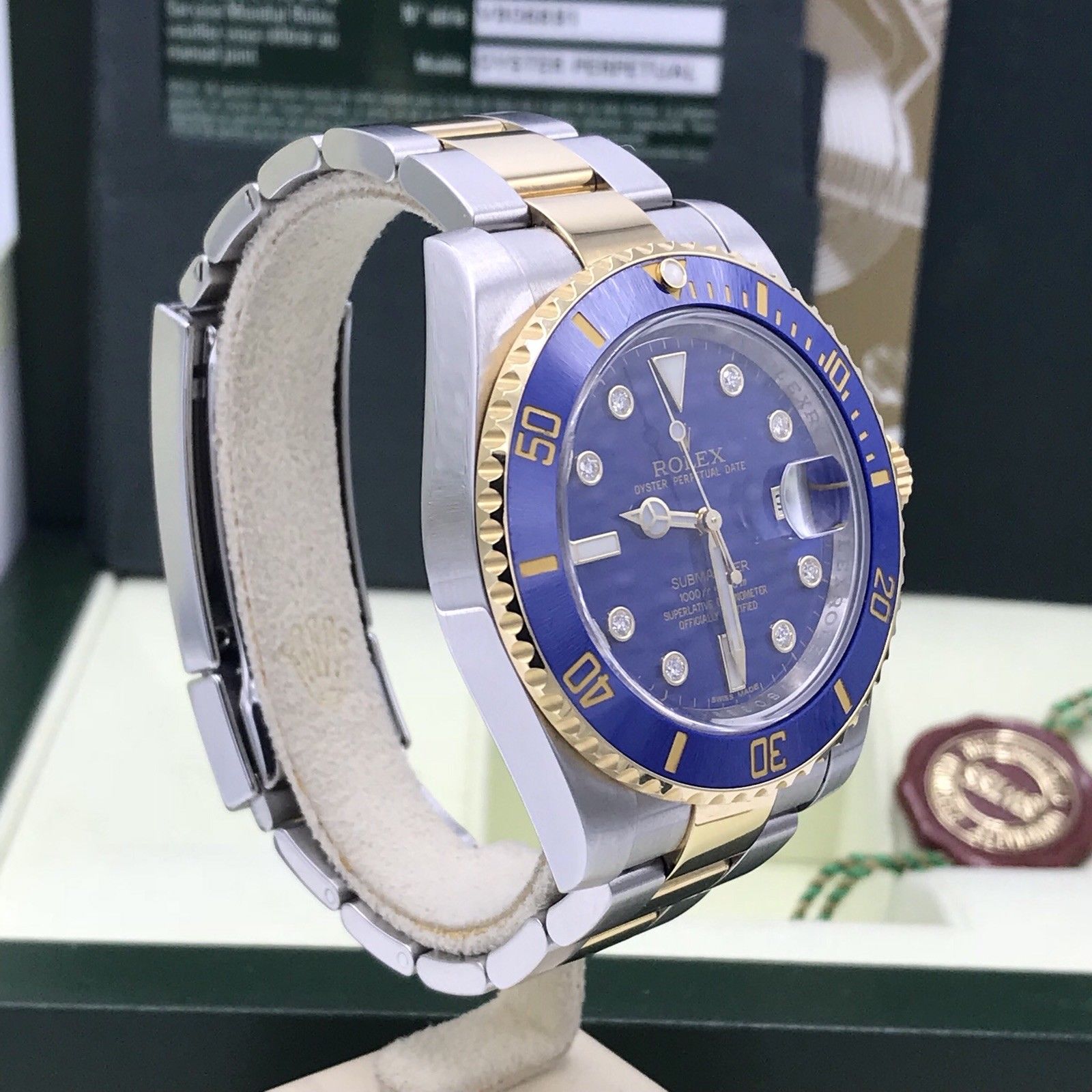 Rolex Submariner 116613 18k gold & Steel Blue Diamonds Dial Box and paper Full Set
