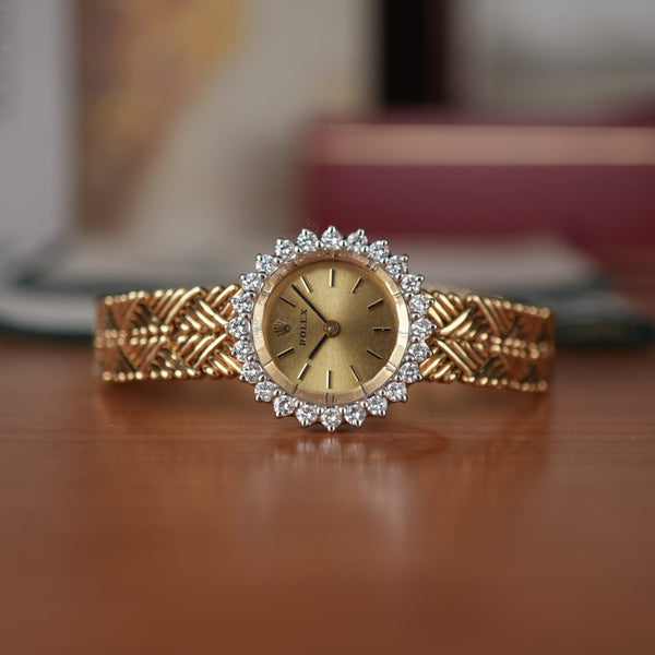 Rolex Ladies 8429 Cocktail Watch Solid 14k Gold Factory Diamond Bezel Sapphire Crystal