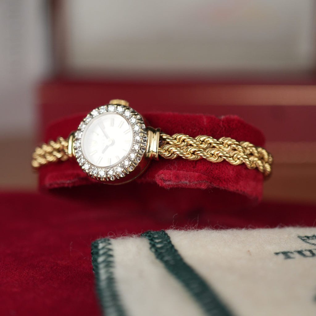 Rolex Ladies Cocktail Watch Solid 14k Gold Diamond Bezel Rope Bracelet