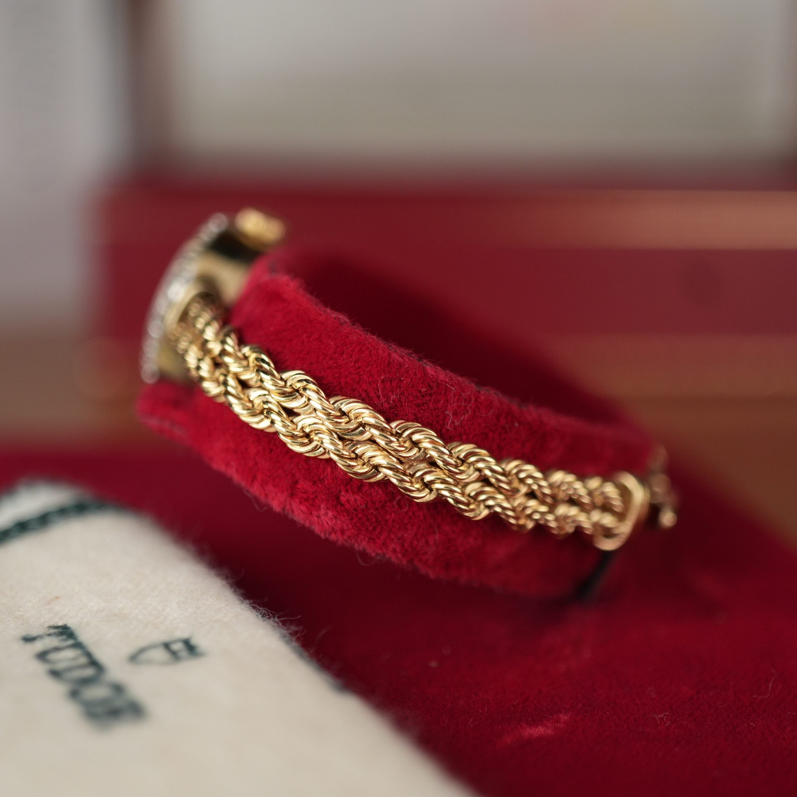Rolex Ladies Cocktail Watch Solid 14k Gold Diamond Bezel Rope Bracelet