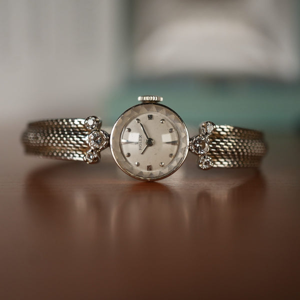 Rolex Ladies Cocktail Watch Solid 14k White Gold Factory Diamond Mesh Bracelet