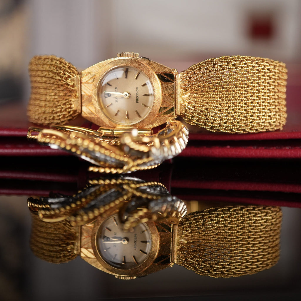 Unique Rolex 37 Precision 18k Gold Diamond Carl Bucherer Concealed Cover Dial Women’s Dress Watch