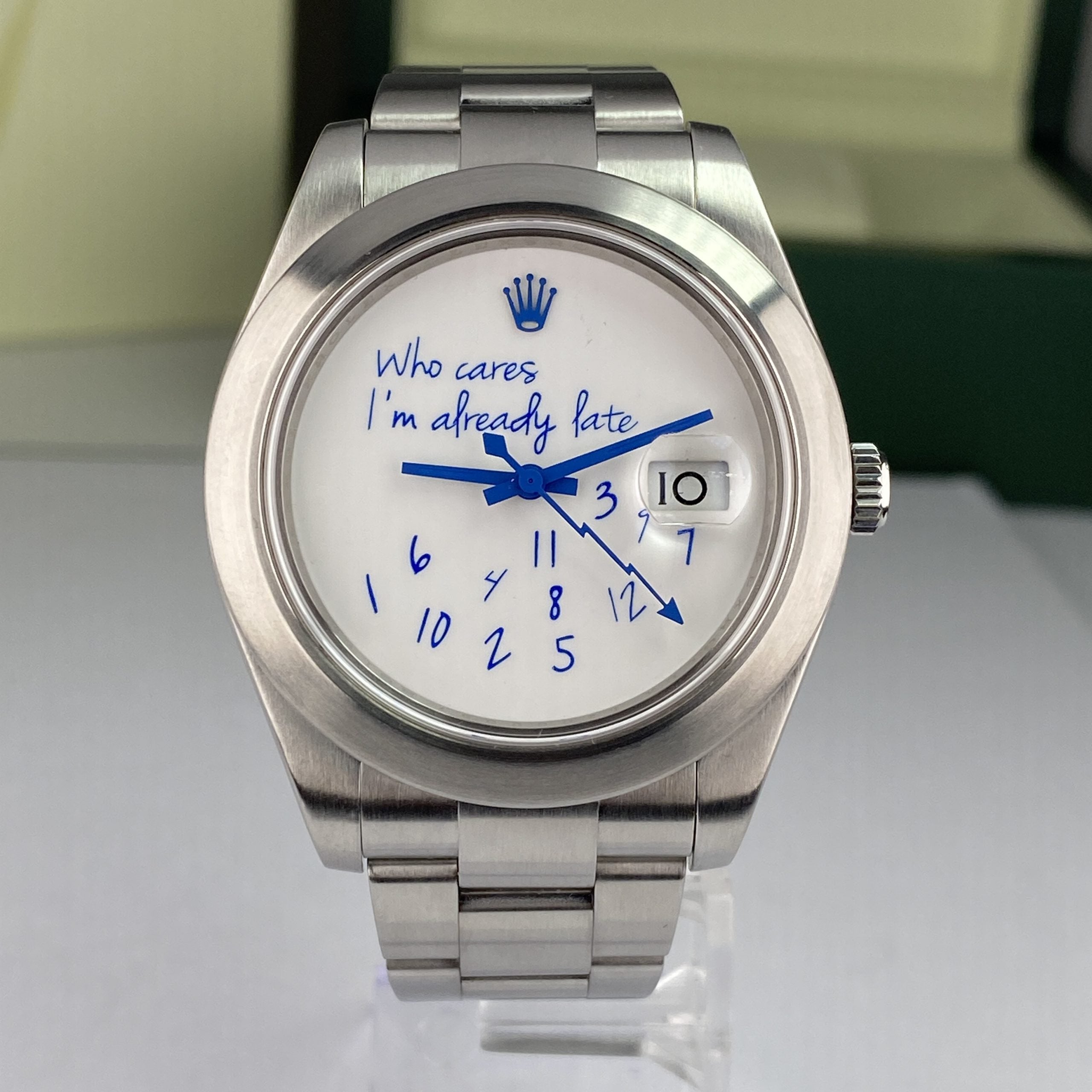 Unique Rolex Datejust 116300 41mm Custom “Who cares I am already late”
