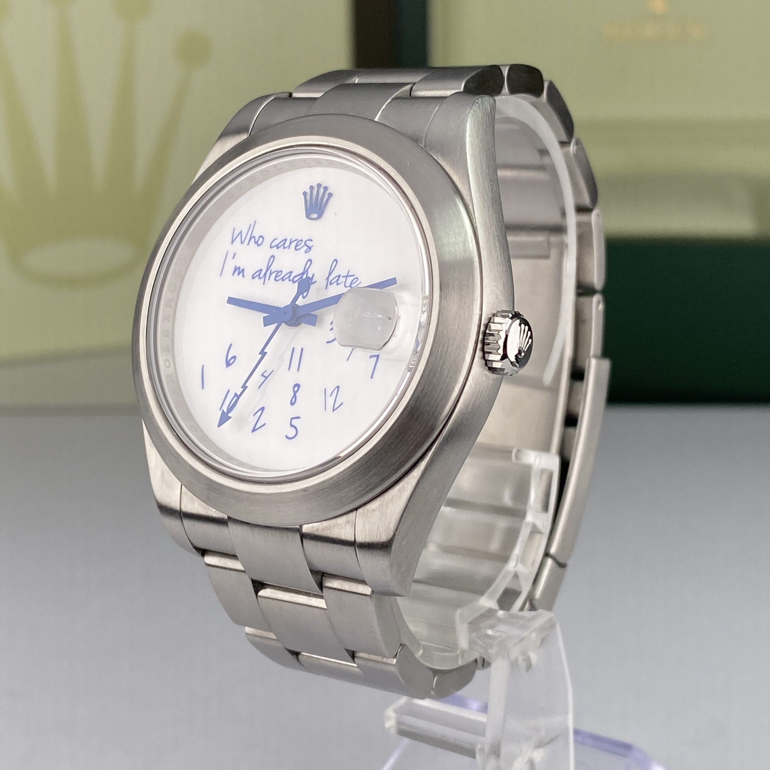 Unique Rolex Datejust 116300 41mm Custom “Who cares I am already late”