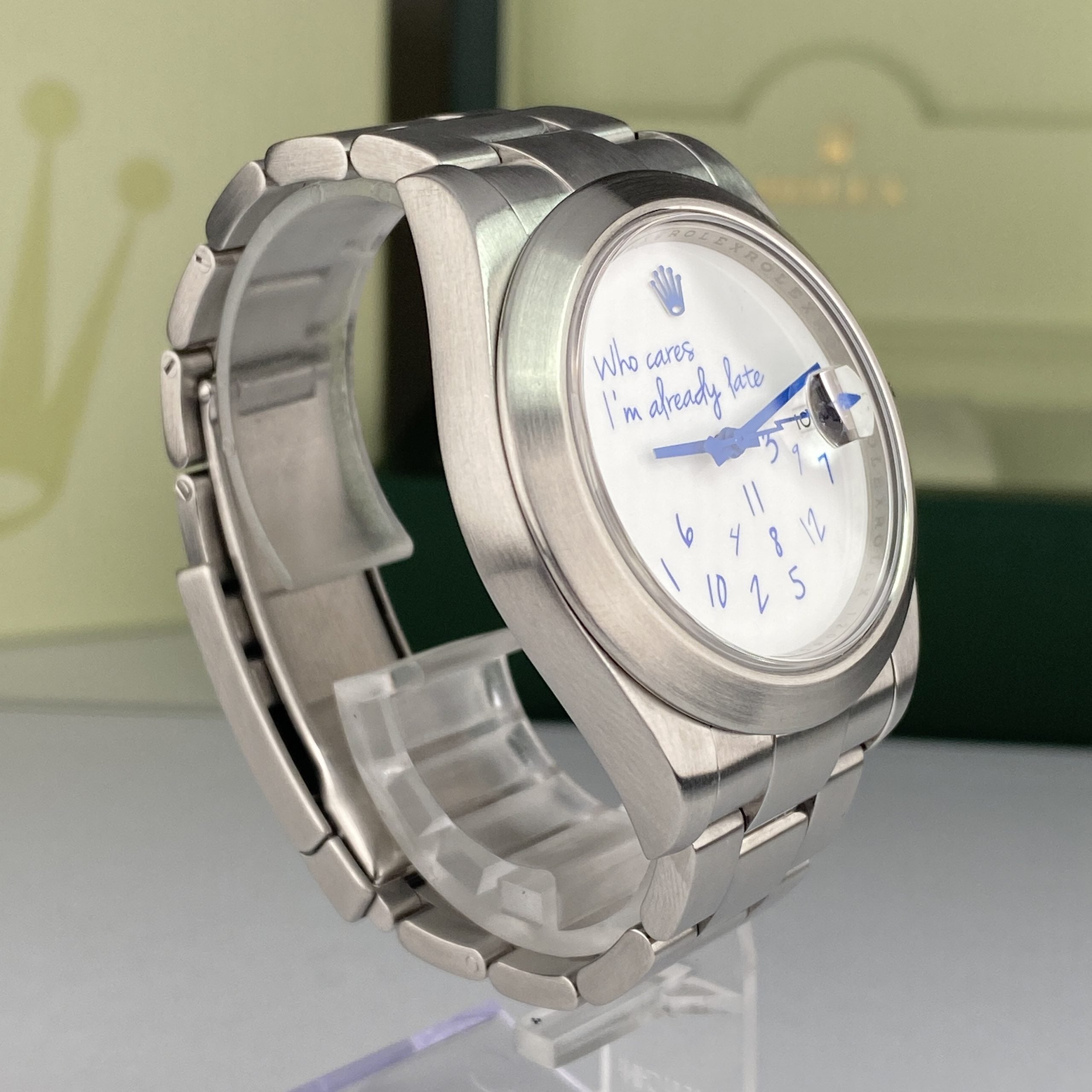 Unique Rolex Datejust 116300 41mm Custom “Who cares I am already late”