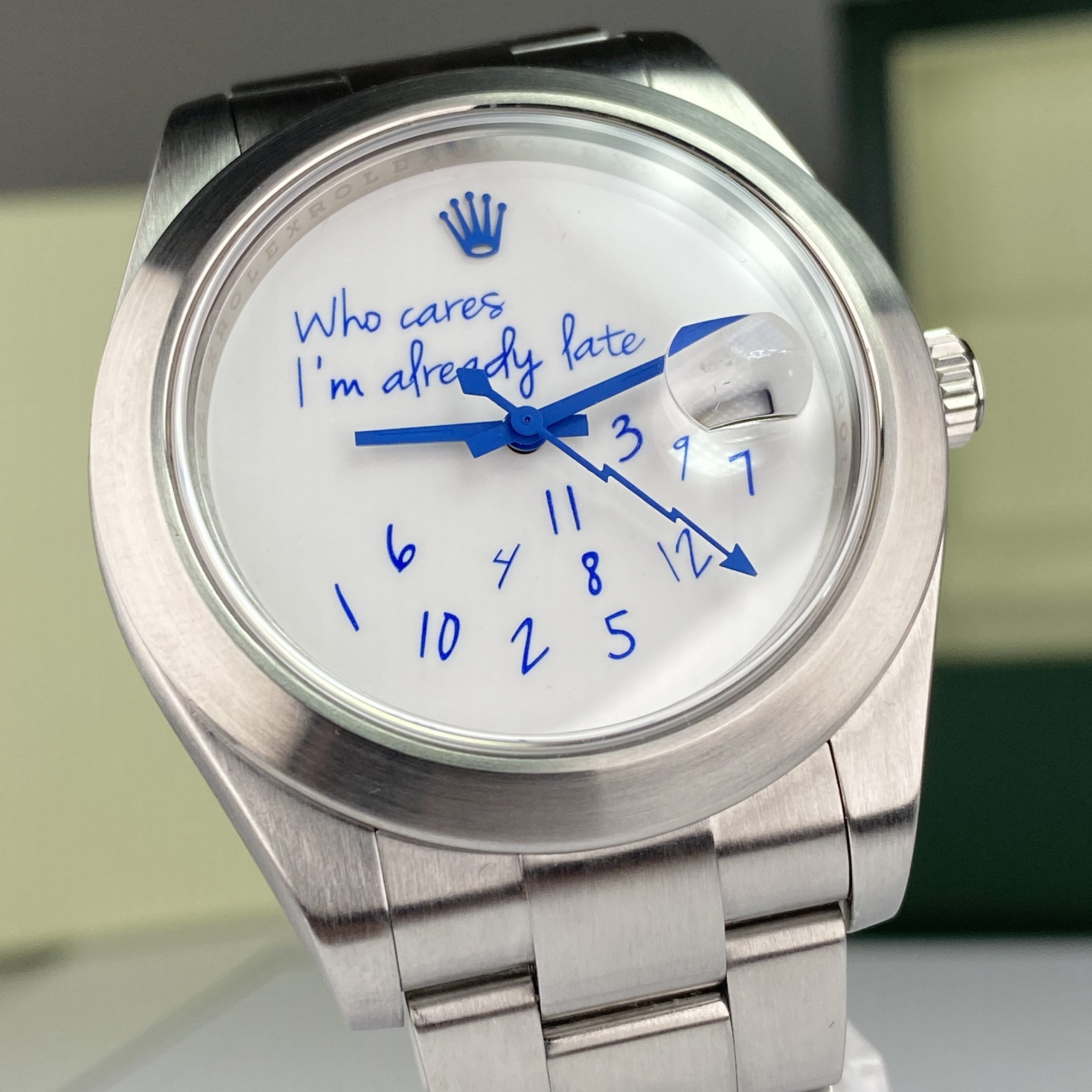 Unique Rolex Datejust 116300 41mm Custom “Who cares I am already late”