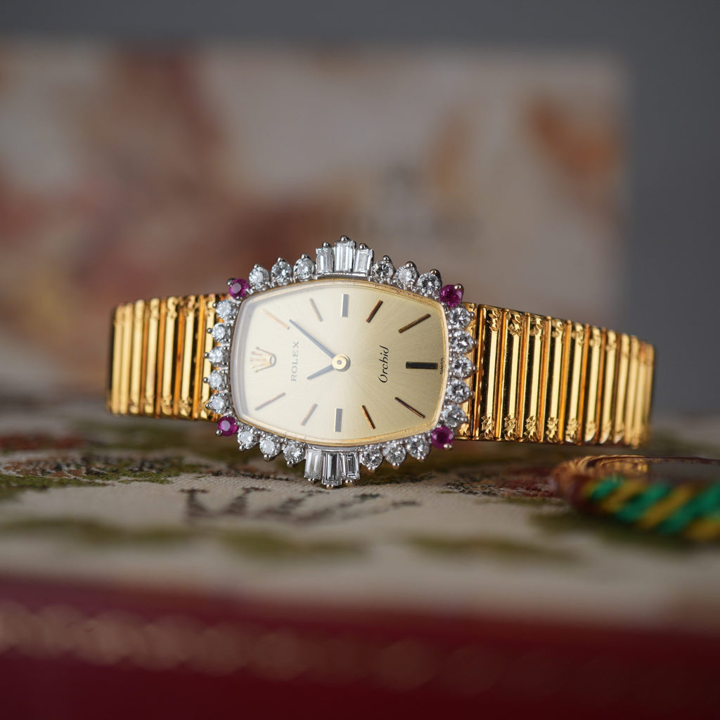 Unique Rolex Orchid 3466 Factory Diamonds and Rubies 18k Gold with Box