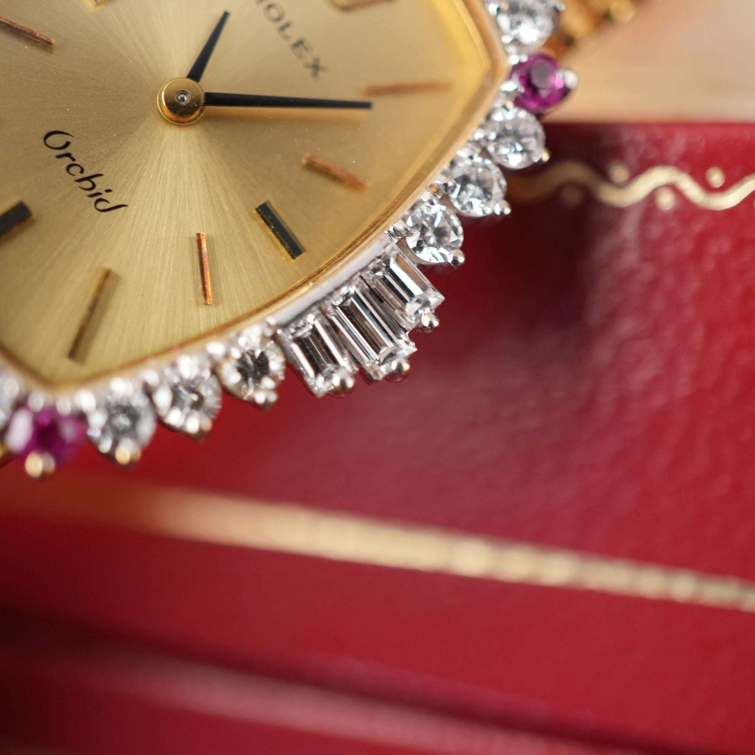 Unique Rolex Orchid 3466 Factory Diamonds and Rubies 18k Gold with Box