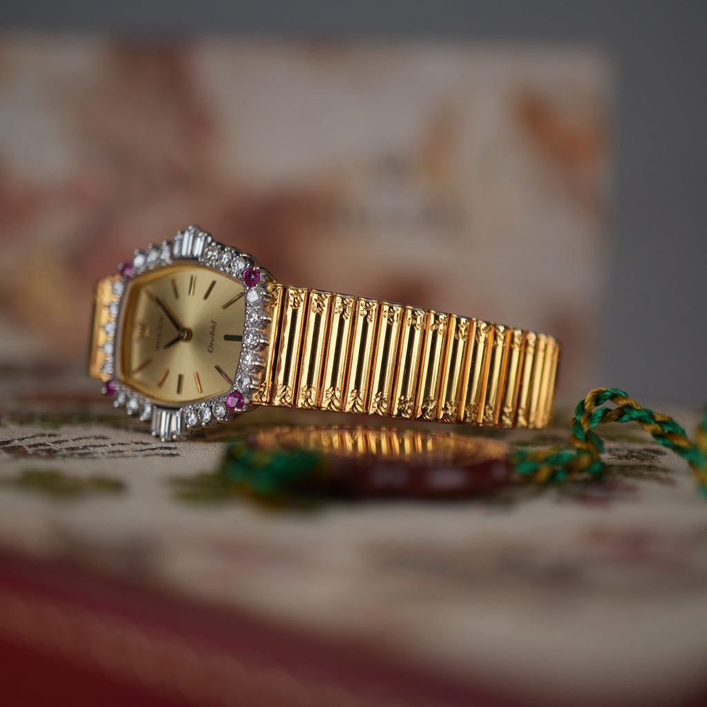 Unique Rolex Orchid 3466 Factory Diamonds and Rubies 18k Gold with Box