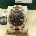 Unworn Rolex 228235 Day Date Rose 18k Gold pink Chocolate Dial 2018 box and card