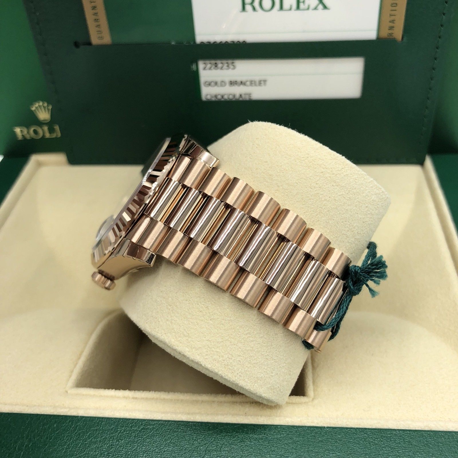 Unworn Rolex 228235 Day Date Rose 18k Gold pink Chocolate Dial 2018 box and card