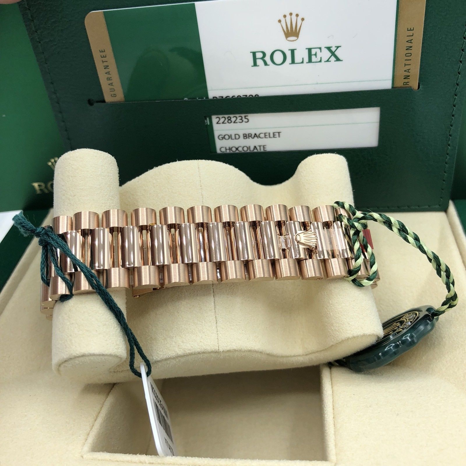 Unworn Rolex 228235 Day Date Rose 18k Gold pink Chocolate Dial 2018 box and card