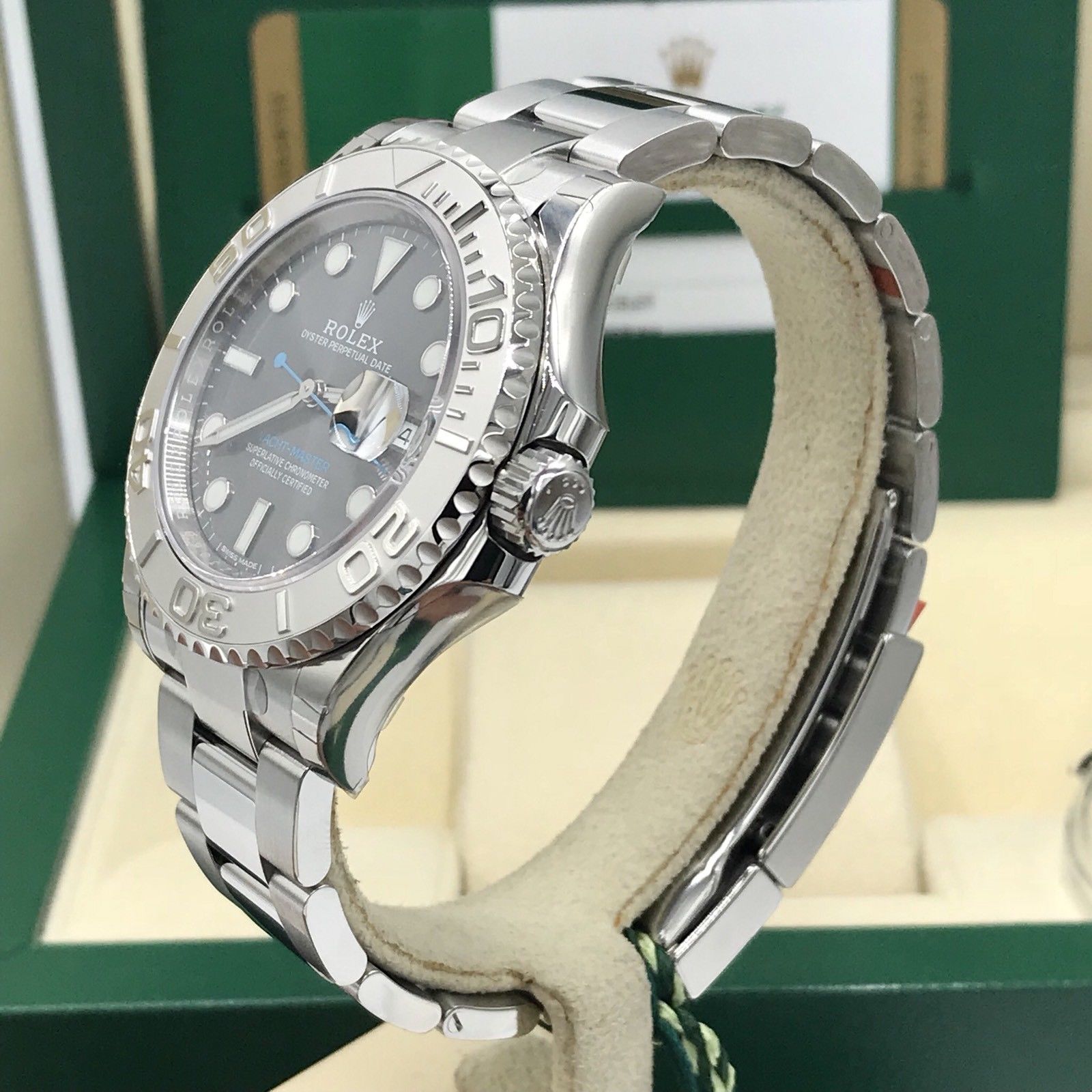 Unworn Rolex Yacht-Master 116622 SS & Platinum Rhodium Dial 2017 Box Card