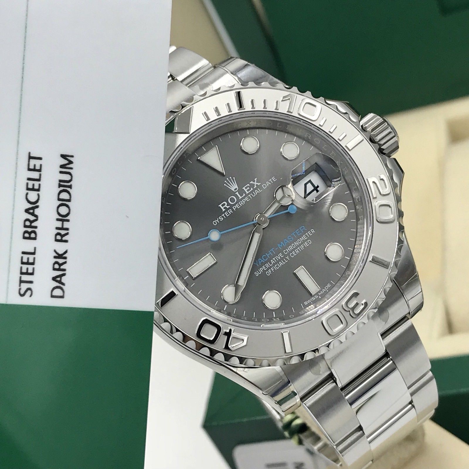 Unworn Rolex Yacht-Master 116622 SS & Platinum Rhodium Dial 2017 Box Card