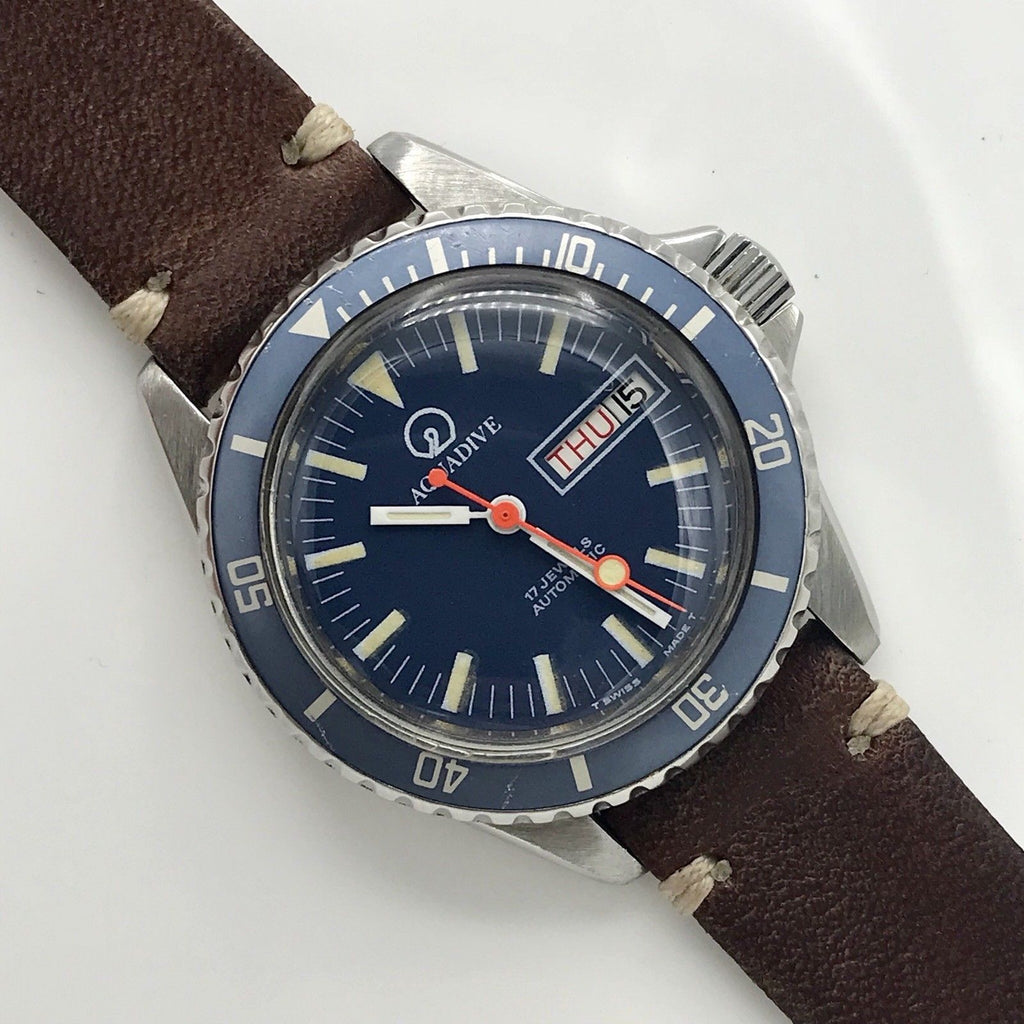 Vintage Aquadive Day-Date Divers Watch Blue dial & insert Amazing Patina PCG