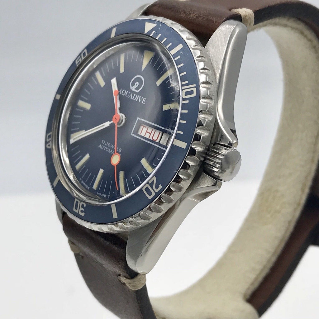Vintage Aquadive Day-Date Divers Watch Blue dial & insert Amazing Patina PCG