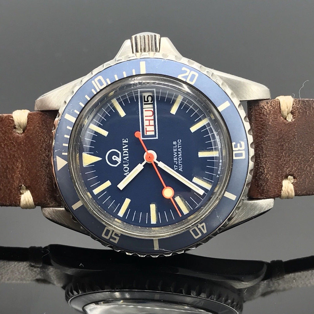 Vintage Aquadive Day-Date Divers Watch Blue dial & insert Amazing Patina PCG