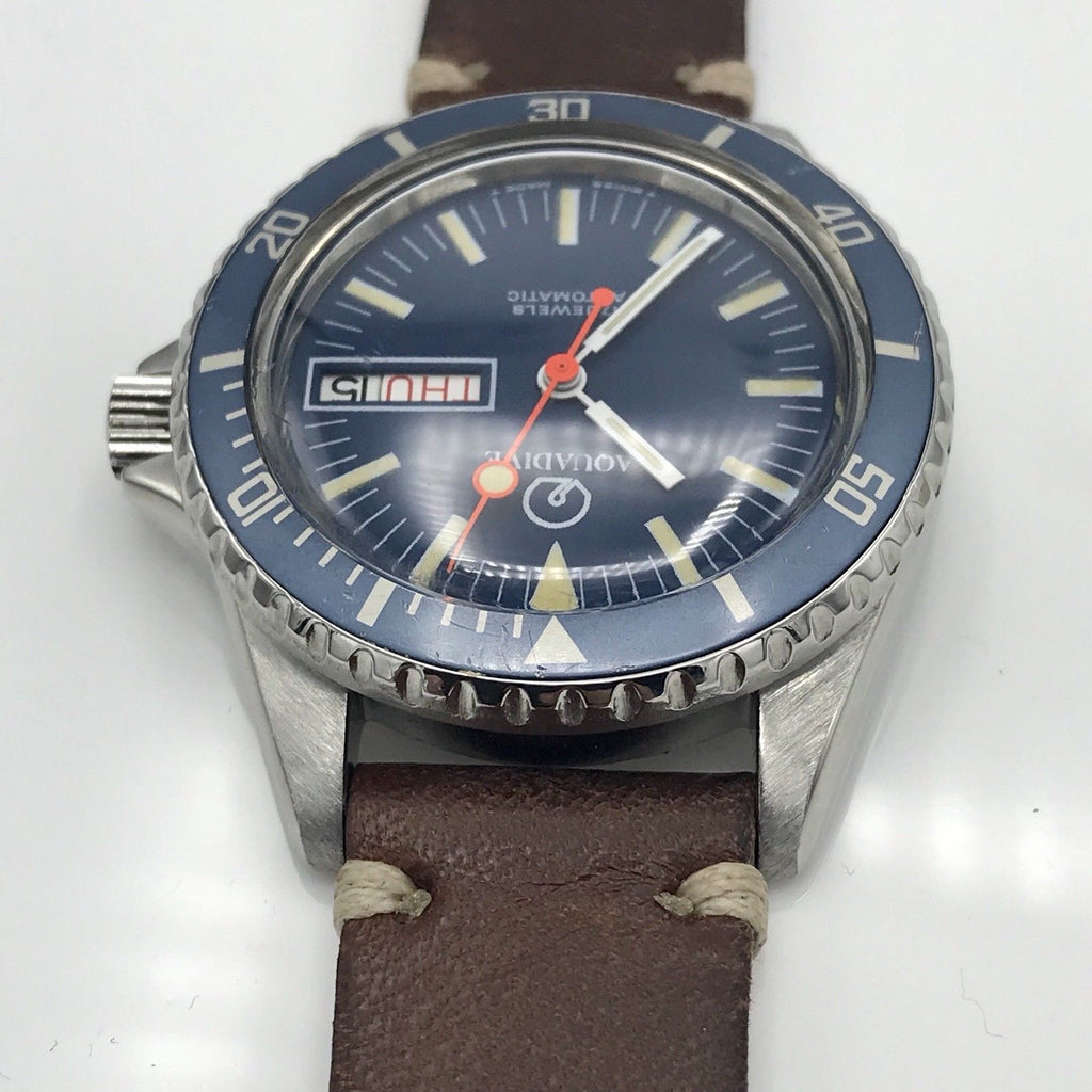 Vintage Aquadive Day-Date Divers Watch Blue dial & insert Amazing Patina PCG