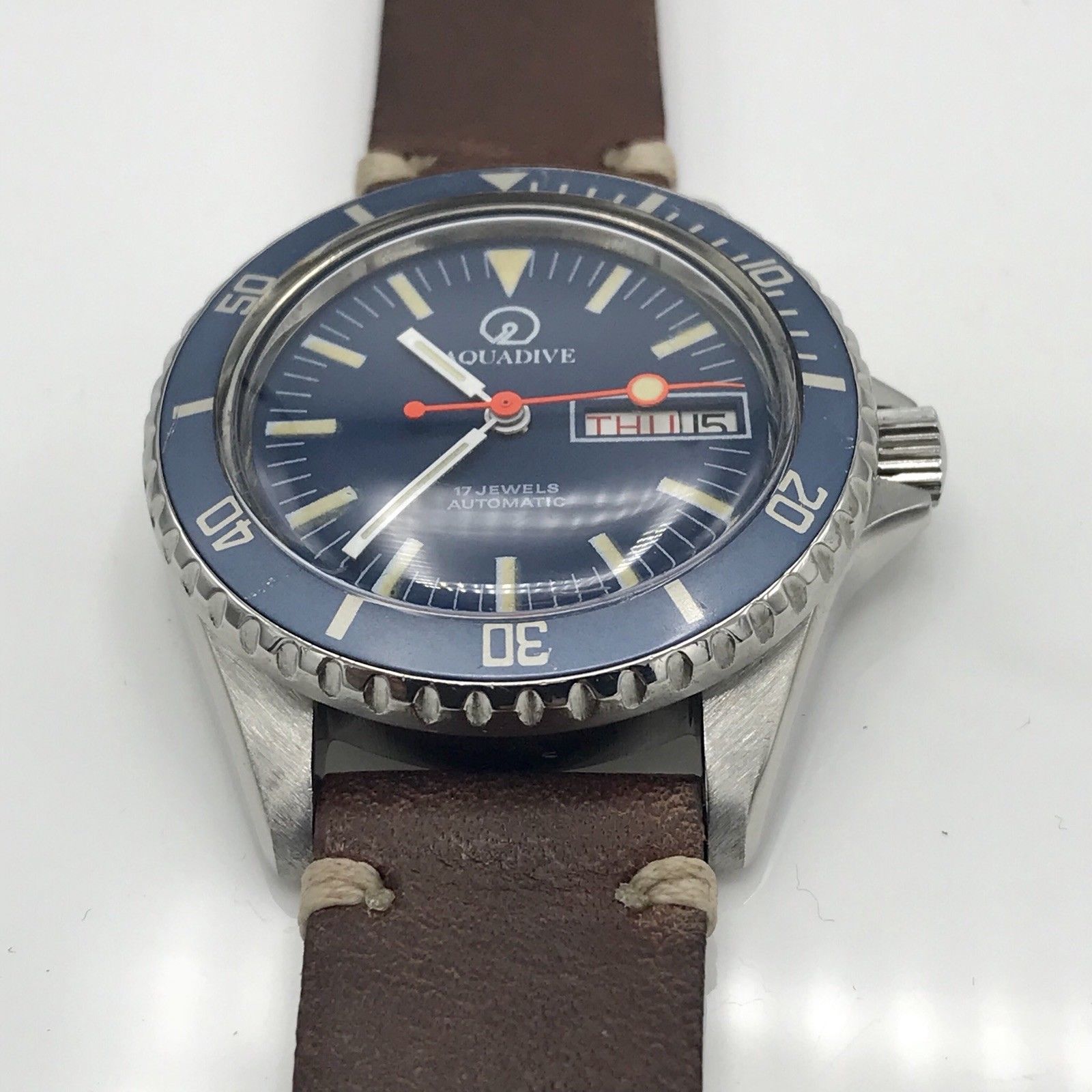 Vintage Aquadive Day-Date Divers Watch Blue dial & insert Amazing Patina PCG