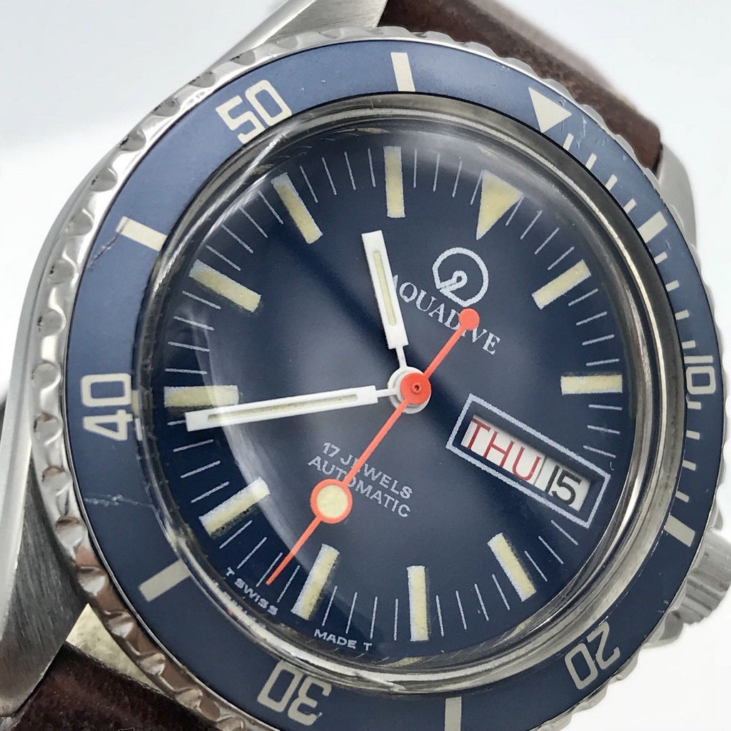 Vintage Aquadive Day-Date Divers Watch Blue dial & insert Amazing Patina PCG