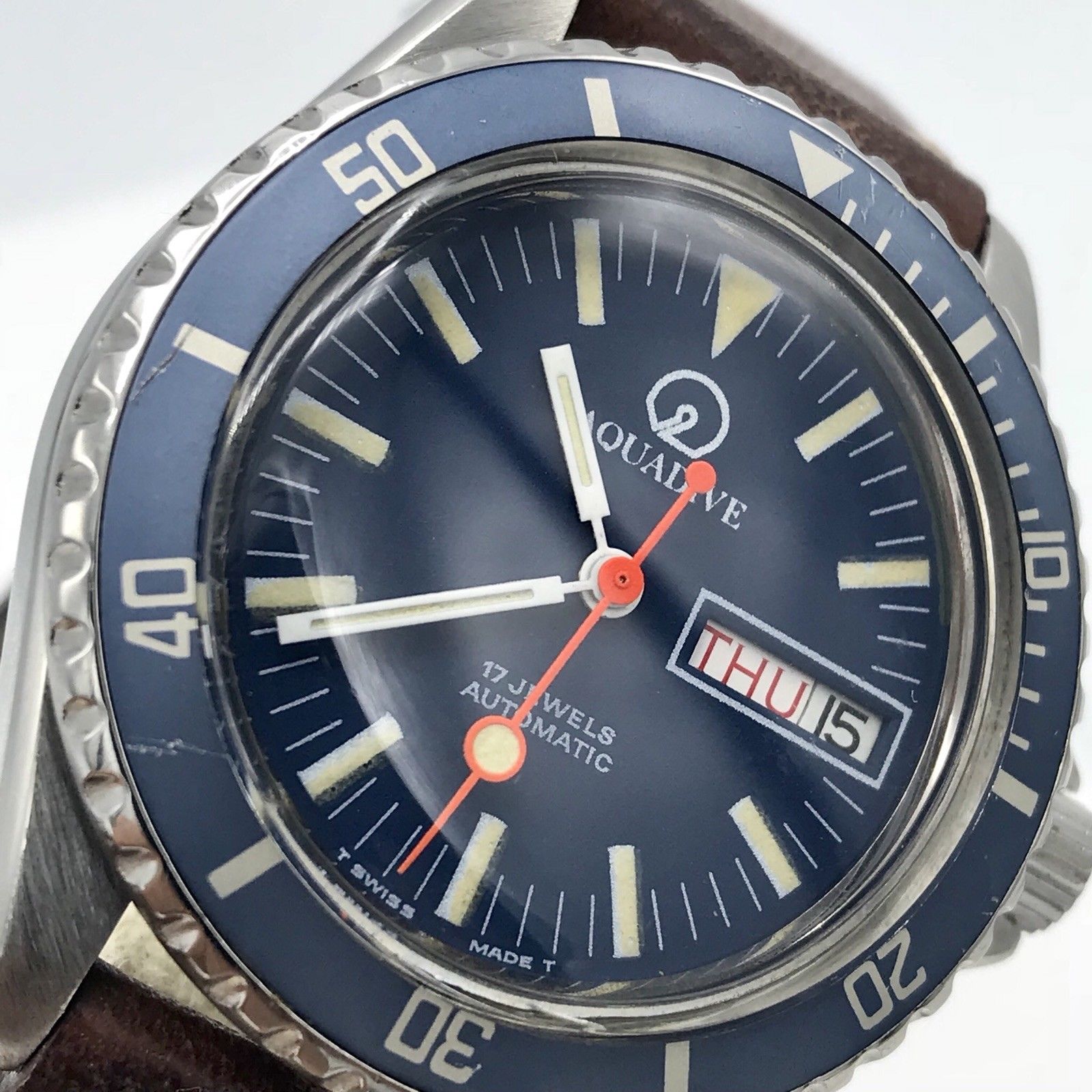 Vintage Aquadive Day-Date Divers Watch Blue dial & insert Amazing Patina PCG