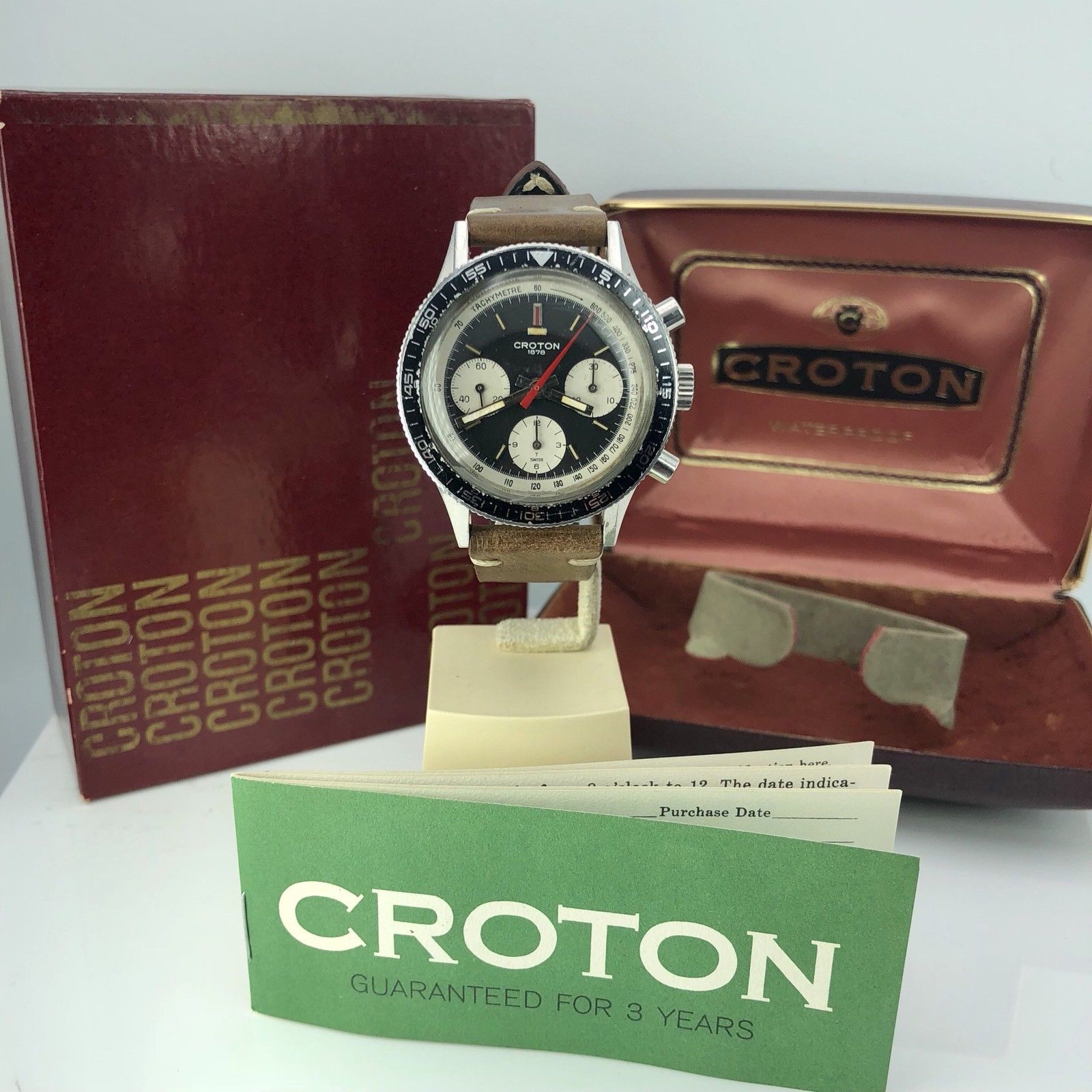 Vintage Croton Chronograph Chronomaster Val 72 Daytona Box Papers large size