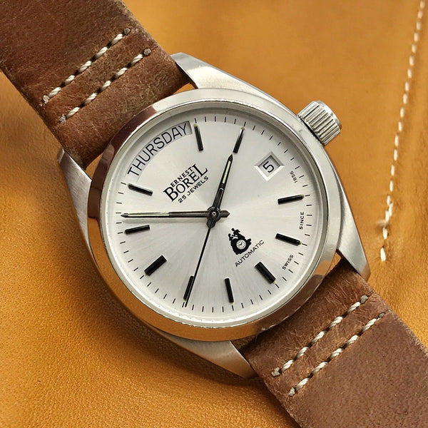 Vintage Ernst Borel Automatic Day Date Watch Swiss Made 36mm stainless steel