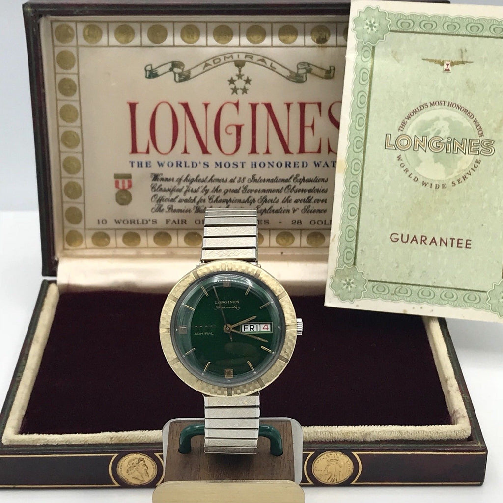 Vintage Longines 5 Star Admiral Green Dial Date Day Automatic Tu-Tone Gold Filled