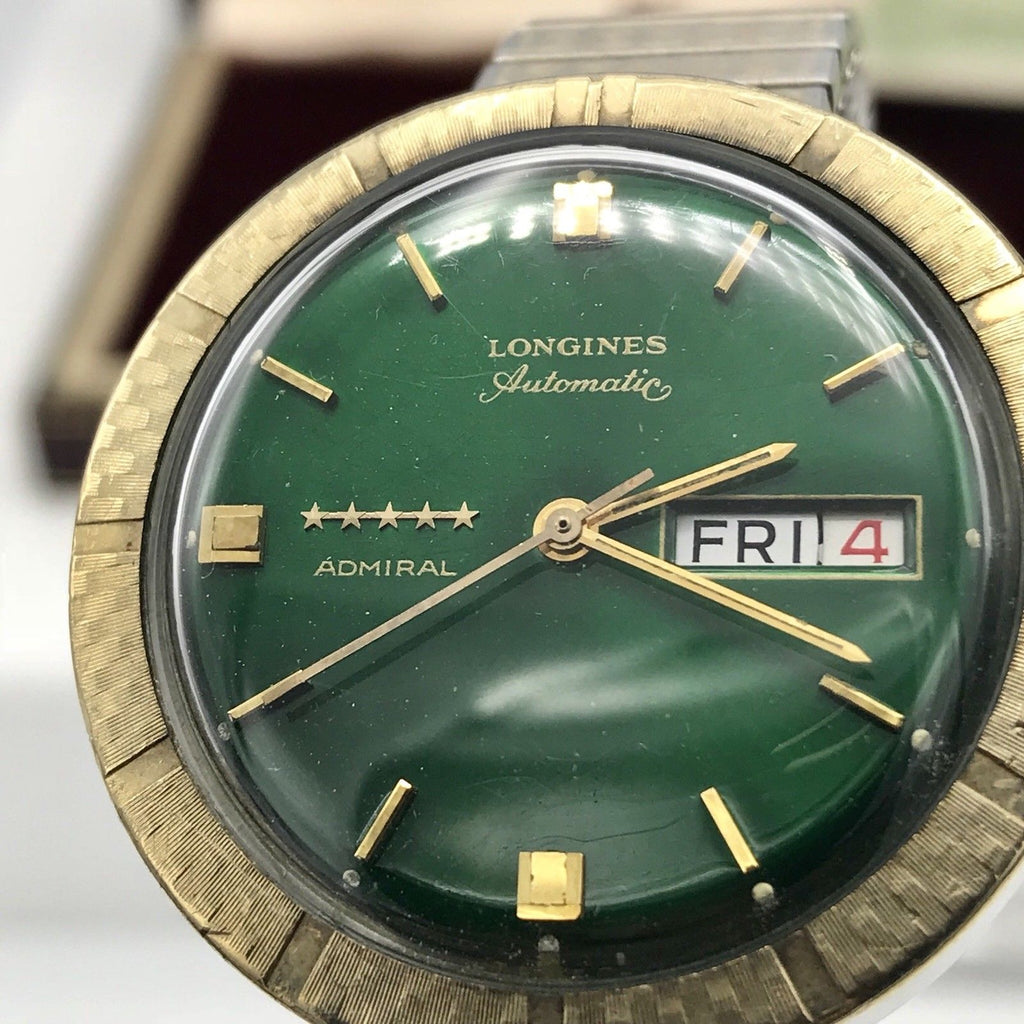 Vintage Longines 5 Star Admiral Green Dial Date Day Automatic Tu-Tone Gold Filled