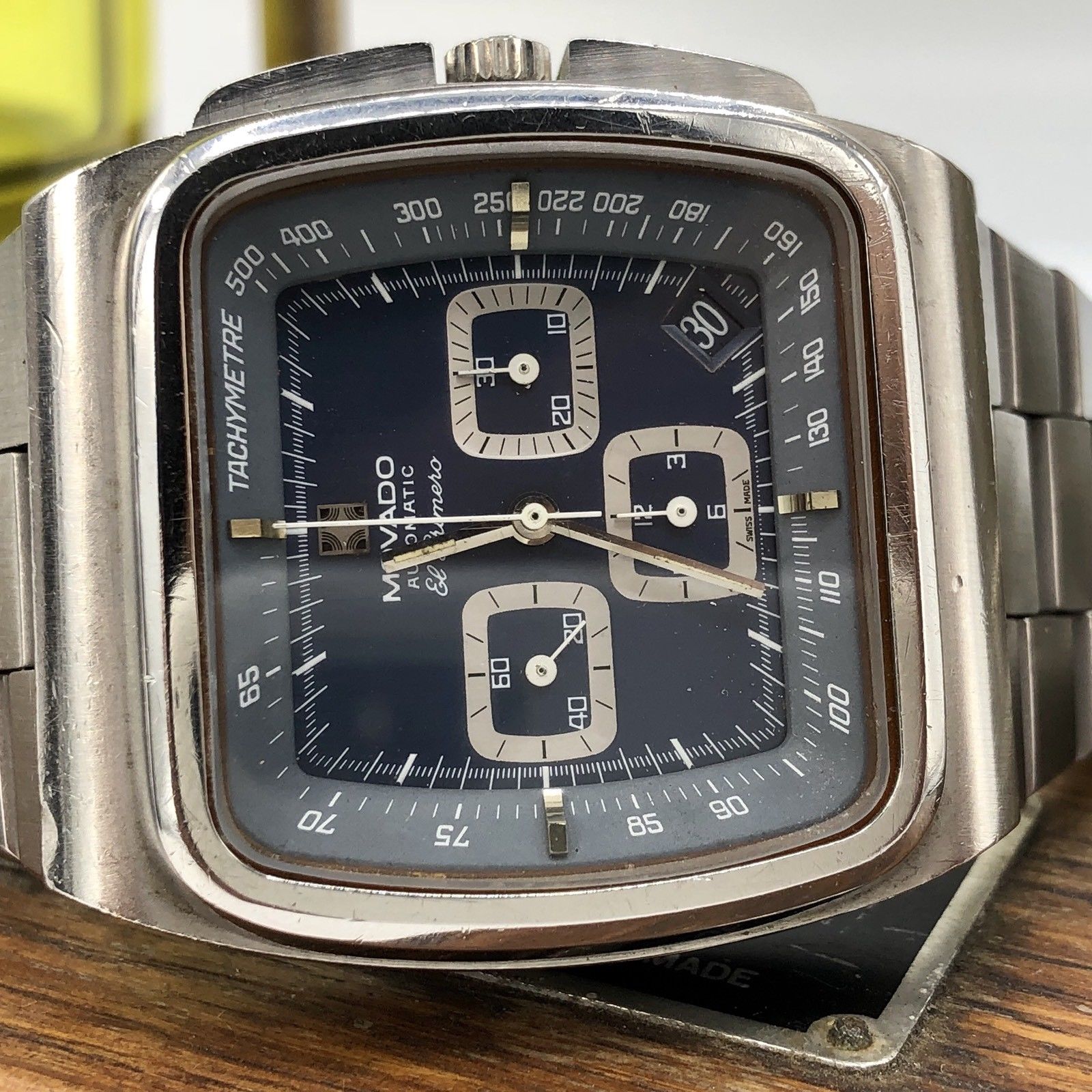 Vintage Movado Zenith El Primero 3019PHC TV SCREEN BIG 40mm Blue Chronograph